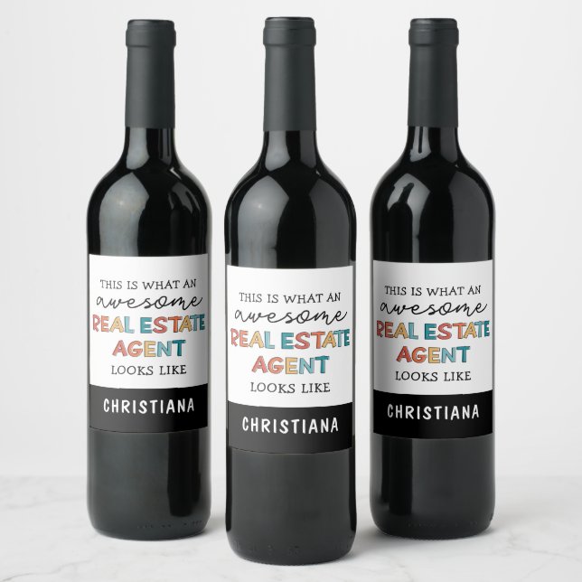 Custom Real Estate Agent Funny Awesome Realtor Wine Label (Bottles)
