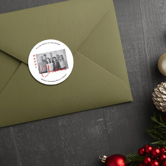 Custom Real Estate Christmas Greeting Chic Photo Classic Round Sticker