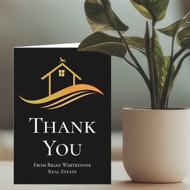 Custom Real Estate Company Chic Black Gold Thank You Card (Creator Uploaded)