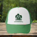 Custom Real Estate Company Forest Green Realtor Trucker Hat<br><div class="desc">This forest real estate company hat is perfectly customised for a realtor who sells houses near the wilderness or woodlands. The green silhouette of trees behind a log cabin home and personalised with your agent and realty business name for marketing in the backwoods.</div>