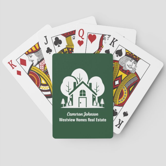 Custom Real Estate Company Green Forest House Playing Cards (Back)