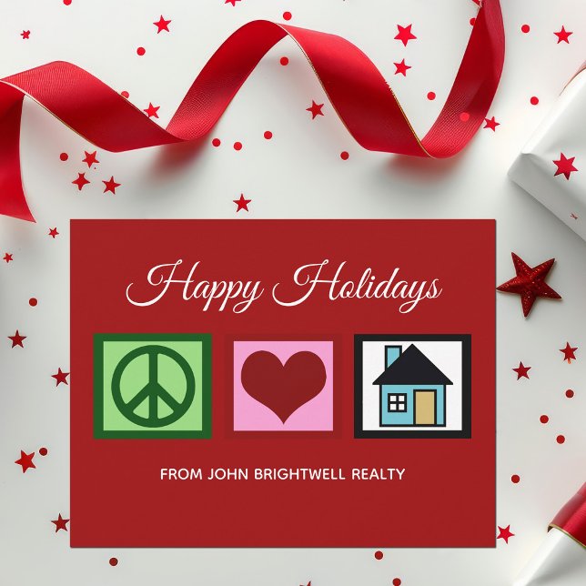 Custom Real Estate Company Happy Holidays Red Holiday Card (Creator Uploaded)