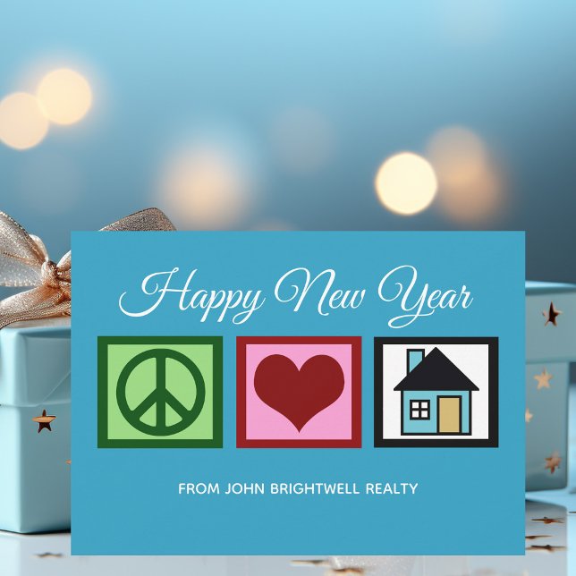 Custom Real Estate Company Happy New Year Blue Holiday Card (Creator Uploaded)