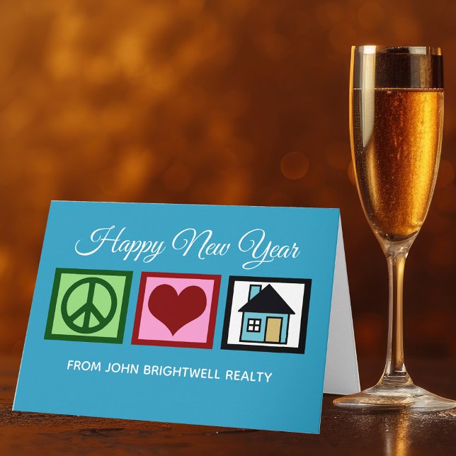 Custom Real Estate Company Happy New Year Blue Holiday Card (Creator Uploaded)