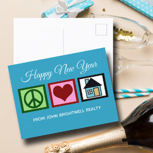 Custom Real Estate Company Happy New Year Blue Holiday Postcard