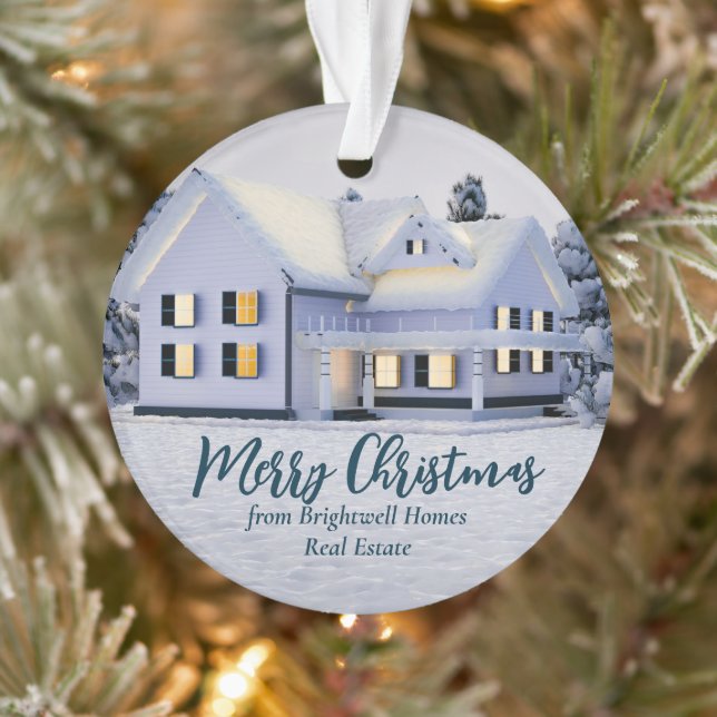 Custom Real Estate Company House Merry Christmas Ornament (Tree)