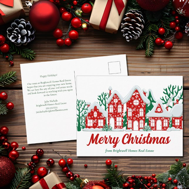 Custom Real Estate Company Merry Christmas Houses Holiday Postcard (Creator Uploaded)