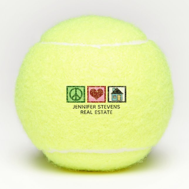 Custom Real Estate Company Peace Love Realty Tennis Balls (Front)