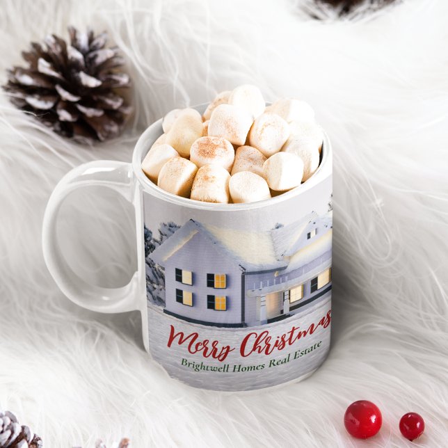 Custom Real Estate Company Winter House Christmas Coffee Mug (Creator Uploaded)