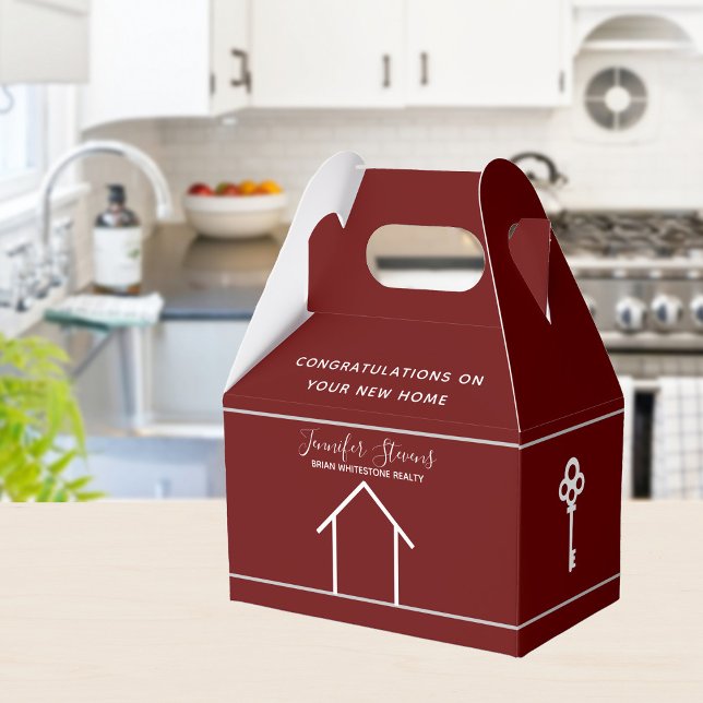 Custom Real Estate Modern Red Housewarming Realtor Favour Box (Creator Uploaded)