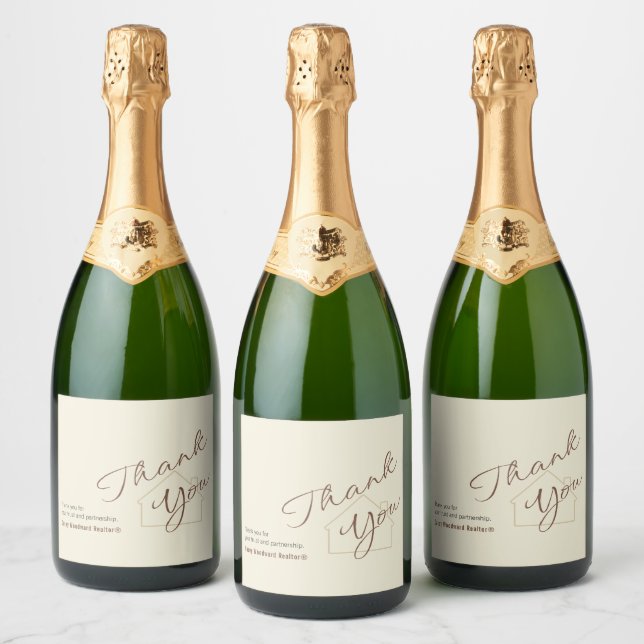 Custom Realtor Thank You Minimalist Script Cheers  Sparkling Wine Label (Bottles)