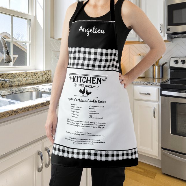 Custom Recipe Black White Farmhouse Buffalo Plaid Apron (Creator Uploaded)