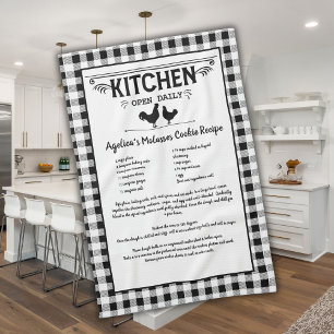 Custom Recipe Black White Farmhouse Buffalo Plaid Tea Towel