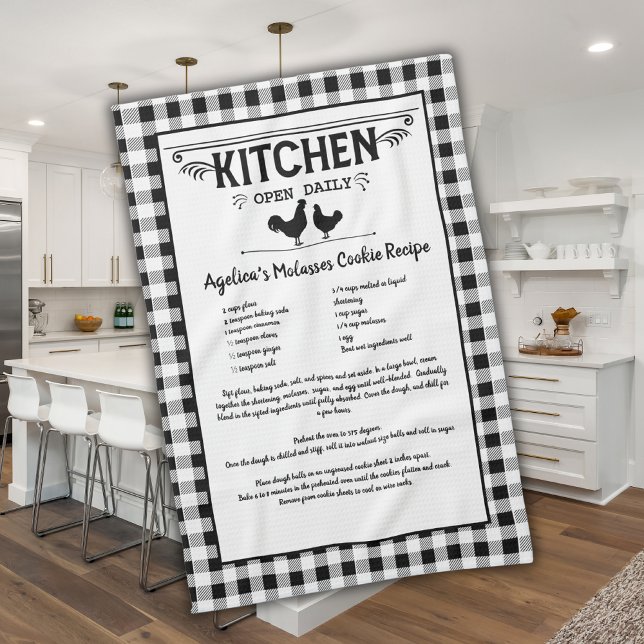 Custom Recipe Black White Farmhouse Buffalo Plaid Tea Towel (Creator Uploaded)
