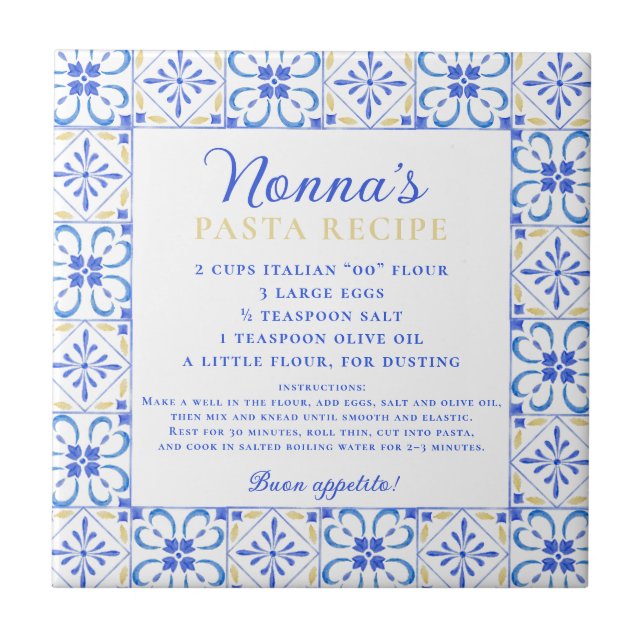 Custom Recipe Blue White Kitchen  Ceramic Tile (Front)