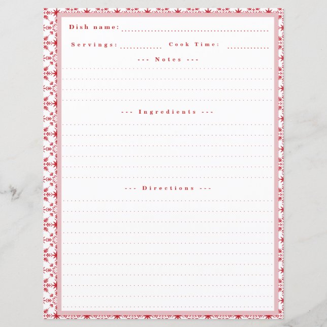 Custom Recipe Card with Notes for Binder (Front)