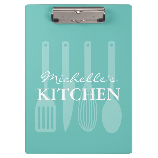 Custom recipe holder with cooking utensil print clipboard (Front)