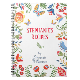 Custom Recipe Notebook Folk Art Flower Personalise