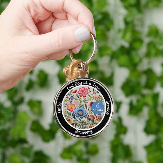 Custom Recovery Milestone Gift - Floral Key Ring (Hand)