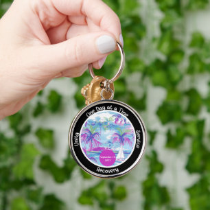 Custom Recovery Milestone Gift - Palm Trees Key Ring