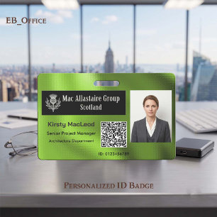 Custom Rectangle Logo Photo ID Metallic Lime Green Badge