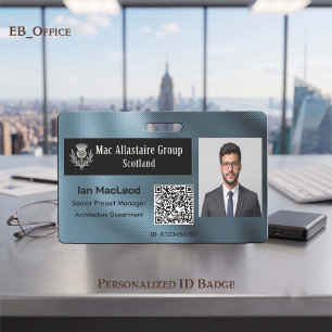 Custom Rectangle Logo Photo ID Metallic Steel Blue Badge