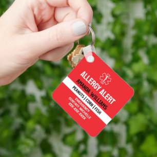 Custom Red Allergy Alert Emergency Key Ring