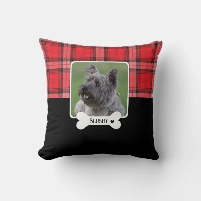 Custom Red and Black Tartan Plaid Throw Pillow (Front)