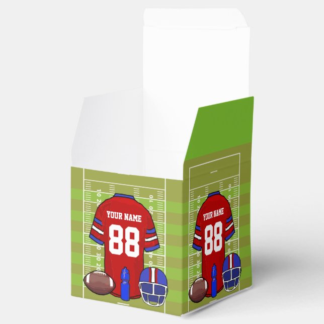 Custom Red and Blue Football Jersey on Field Favour Box (Opened)