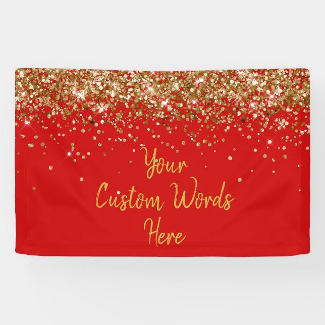 Custom Red and Gold Anniversary Party Photo Booth Banner (Horizontal)