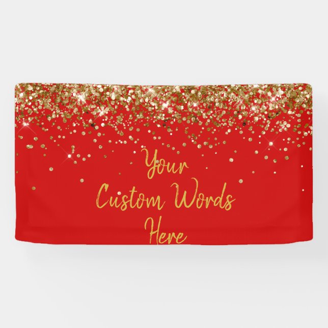 Custom Red and Gold Anniversary Party Photo Booth Banner (Horizontal)