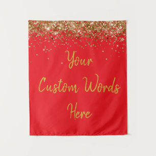 Custom Red and Gold Birthday Party Photo Booth Tapestry