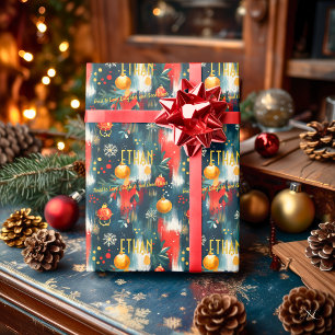 Custom Red and Gold Ornaments Christmas Wrapping Paper