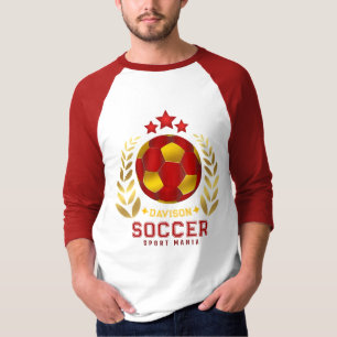 Custom Red And Gold Soccer Laurel Crest With Stars T-Shirt
