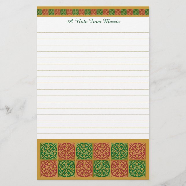 Custom Red and Green Holiday Stationery Lined (Front)