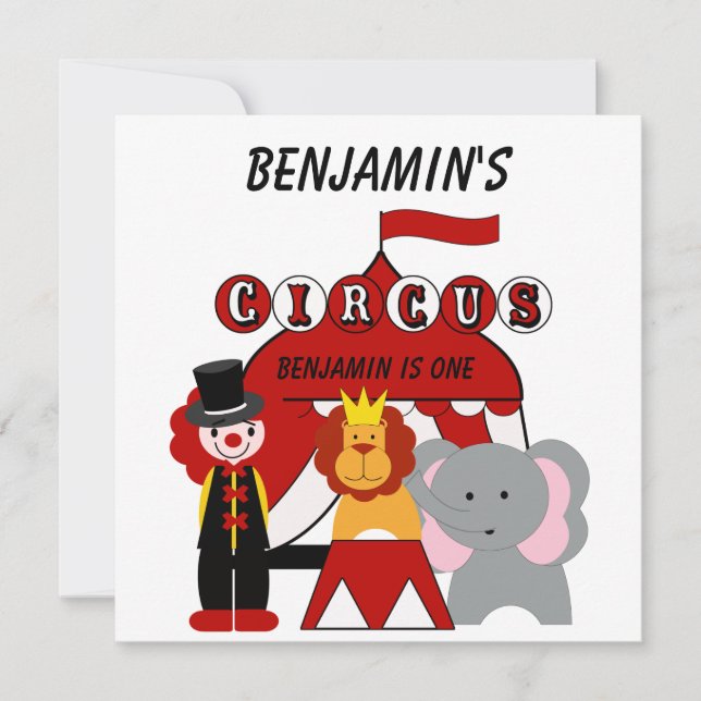 Custom Red and White Circus Birthday Invitation (Front)