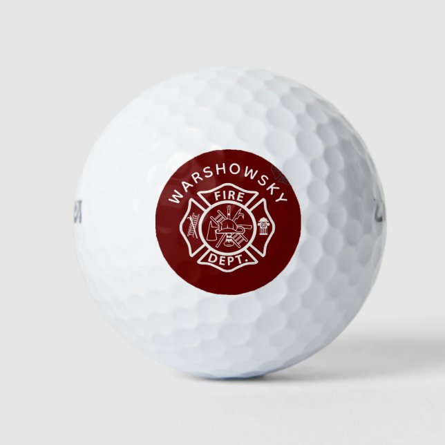 Custom Red and White Fireman emblem Symbols Golf Balls (Front)