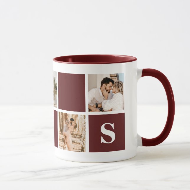 Custom Red and White Monogram Photo Collage Mug (Right)