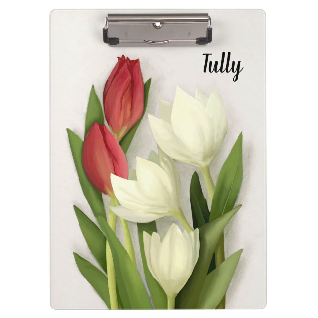 Custom Red and White Tulips Floral Clipboard (Front)