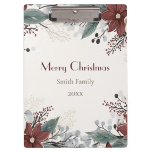 Custom Red And White Watercolour floral Christmas Clipboard