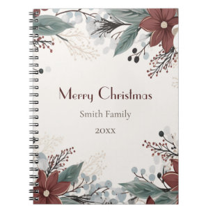 Custom Red And White Watercolour floral Christmas Notebook