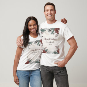 Custom Red And White Watercolour floral Christmas T-Shirt