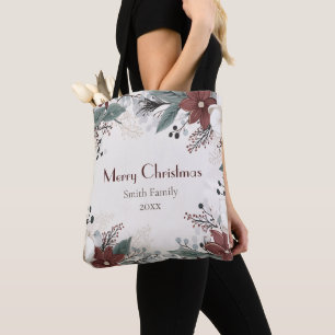 Custom Red And White Watercolour floral Christmas Tote Bag