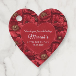 Custom Red Anemones Fantasy Garden Birthday Party Favour Tags