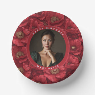 Custom Red Anemones Flower Petal Mum’S Birthday Paper Plate