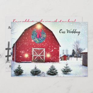 Custom Red Barn Winter Wedding Invitation