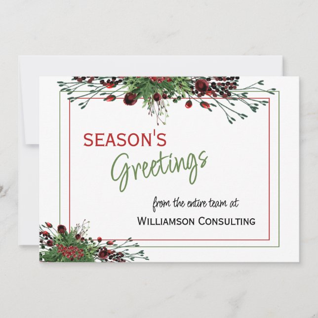Custom Red Berries Green Holly Botanical Foliage Holiday Card (Front)