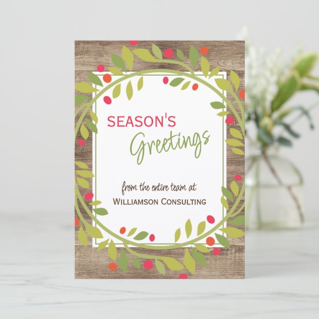 Custom Red Berries Green Holly Botanical Foliage Holiday Card (Standing Front)