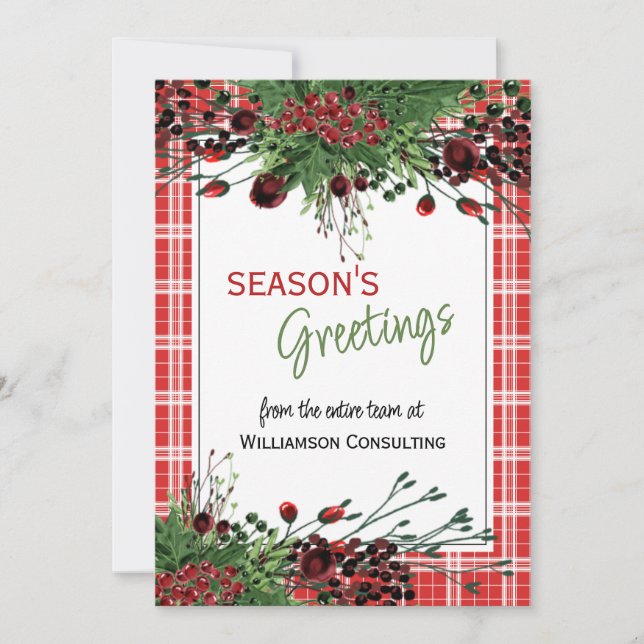Custom Red Berries Green Holly Botanical Foliage Holiday Card (Front)