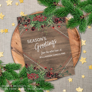 Custom Red Berries Green Holly Botanical Foliage Holiday Card